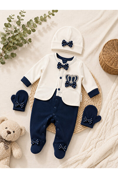 Waffle Baby 3 Aylık Bebek Tulum Takımı Pamuklu 3 Parça Şapka Eldiven ve Tulum