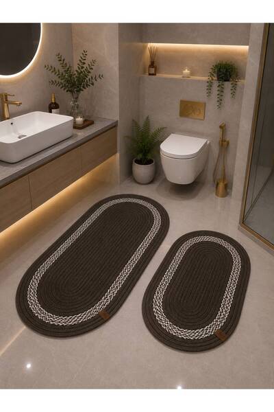 Öz-Tex Home طقم حمام من الخيزران والجوت مقاس كبير مكون من قطعتين 40x60-60x90،...
