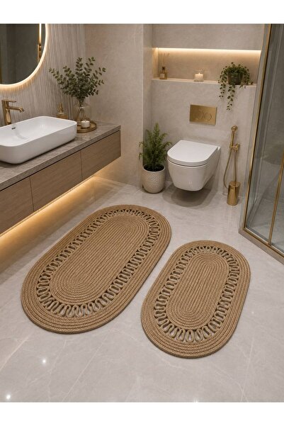 Öz-Tex Home طقم حمام من الخيزران والجوت مقاس كبير مكون من قطعتين 40x60-60x90،...