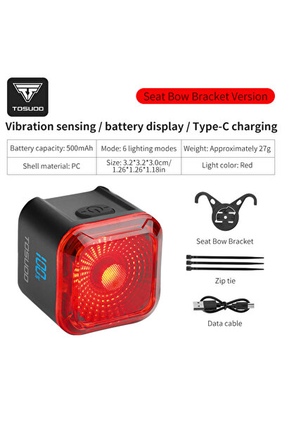 Choice TS-WD113-02 TOSUOD Smart Bicycle Brake Light IPx6 Taillight Type-C Bik...