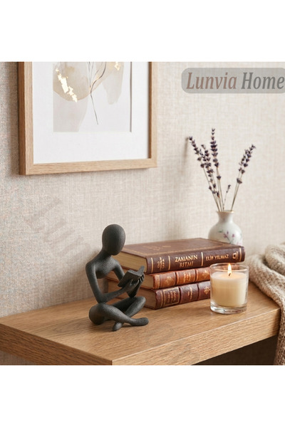 Lunvia Home İskandinav Tarzı Kitap Okuyan Biblo – Dekoratif Kitap Okuyan Heyk...