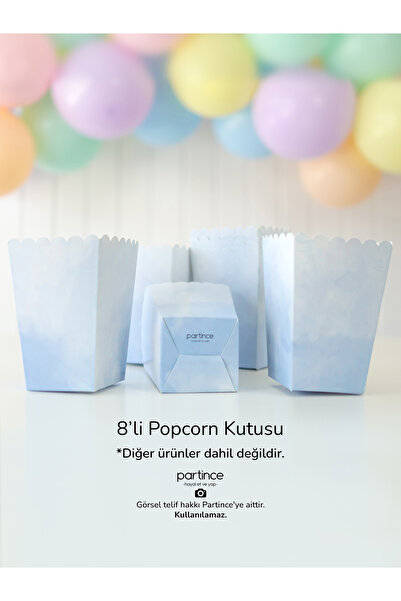 partince Makaron Pastel Mavi 8'li Popcorn Patlamış Mısır Kutusu