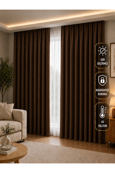NS Ehli Tacir Brown Light-Proof Blackout Thermal Insulated Sunshade Backgroun...