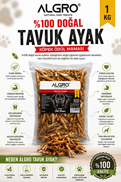 Kurutulmuş %100 Tavuk Ayak Çiğneme Maması 1 kg Süper paket