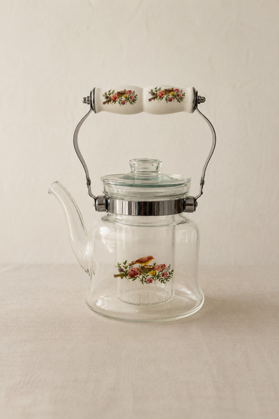 linahomee Vintage Kuş Desenli Cam Demlik (900 ml)