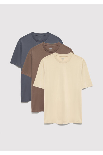 Mavi 3lü Erkek Basic Tişört Loose Fit / Bol Rahat Kesim 0612315-70325