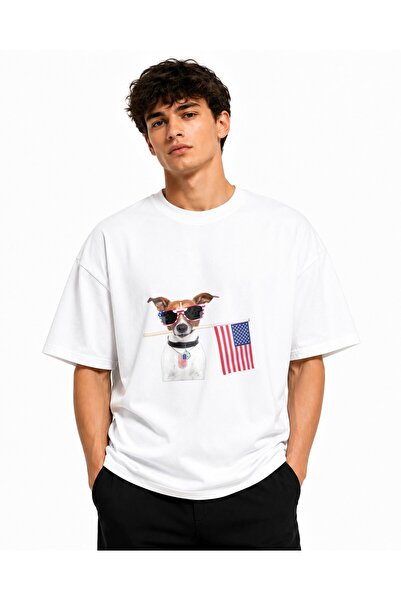 Inscriptie Ουνισέξ Βαμβακερό T-Shirt Υψηλής Ποιότητας  "Σκύλος με Αμερικανική...