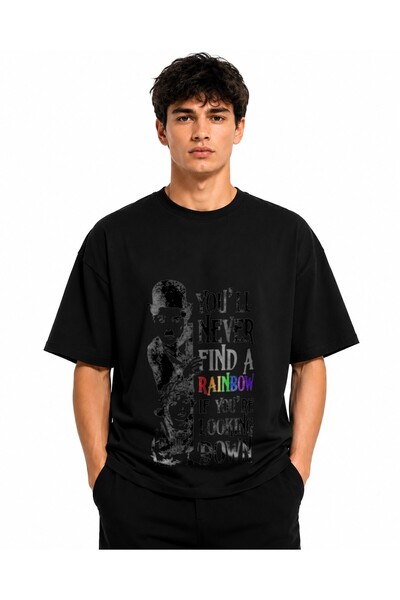 Inscriptie Tricou Unisex Bumbac Premium Casual " Down Charlie Chaplin "