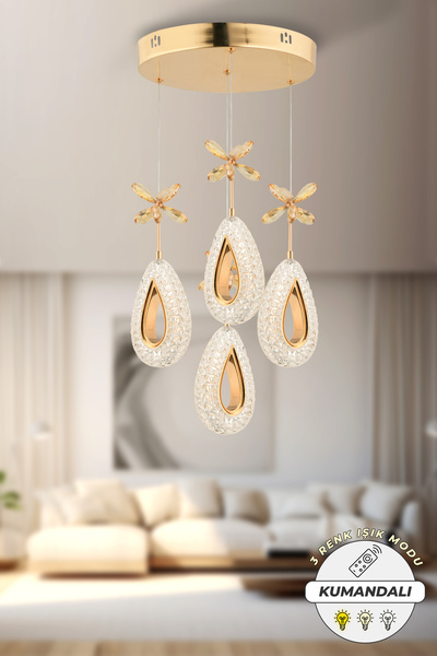 Capella Aydınlatma Kumandalı Diamond 3 Renk Işık Özellikli Dimmerli Gold Kapl...