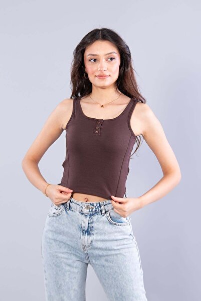 Mckanzie 25519 Three Button Bra Detailed Compac Ribbed Undershirt