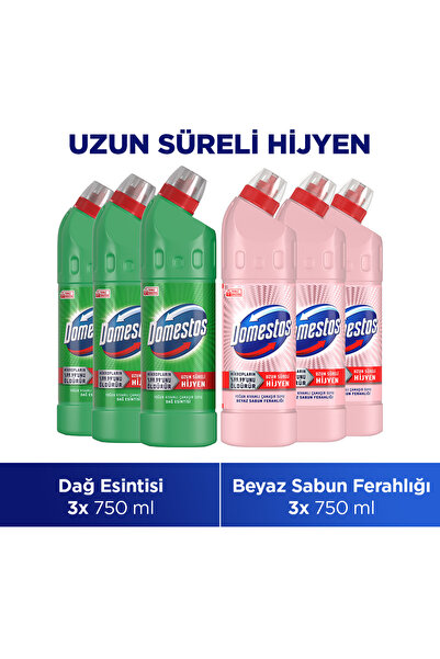 Domestos Çamaşır Suyu Beyaz Sabun Ferahlığı 750 ml x3 + Çamaşır Suyu Dağ Esin...