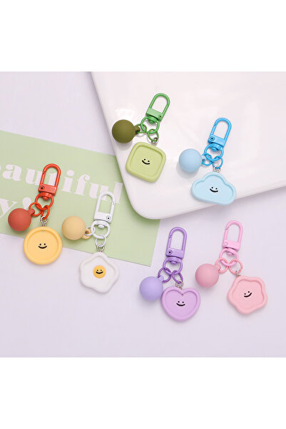 Choice 6PCS Set Cute Smiling Face Resin Keychain Heart Flower Cloud Bag Penda...