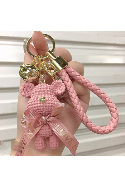 Choice Pink Cute Bear Key Chain Resin Bow Bell Rabbit Keychain Weaving Fashio...