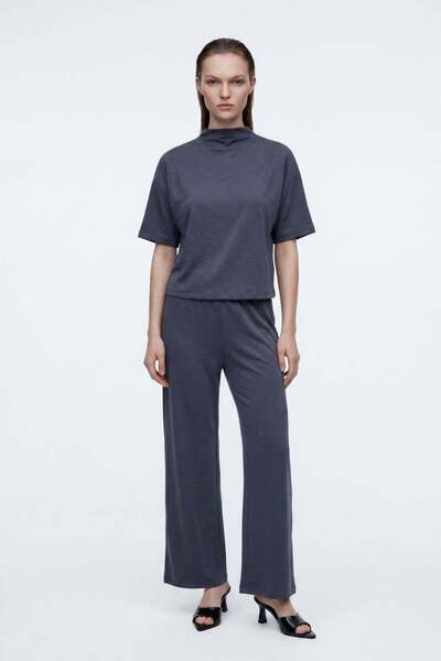 HAKKE Relaxed Low Sleeve Short Sleeve Lined Tube Leg Interlock Knitted Top an...