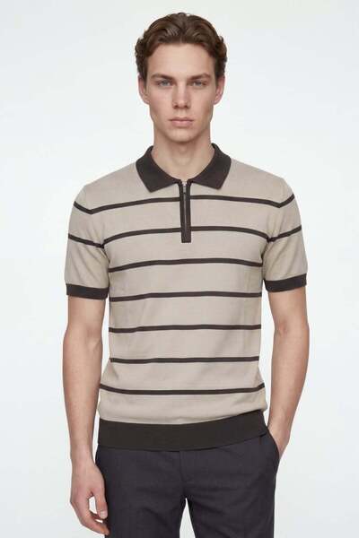 HAKKE Half Zipper Striped Men's T-Shirt