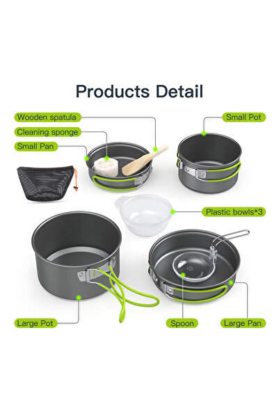 Choice 11-piece set Outdoor Cooking Pot Camping Utensil Set for 2-3 People 4-...