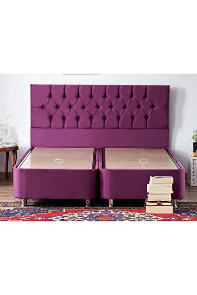 Niron Yatak Purple Baza Ve Başlık Seti Mor Kumaşlı Metal Iskeletli Sandıklı Ç...