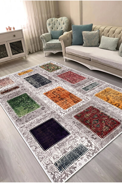 VOPTEKS Renkli Halı Salon Halısı Makinede Yıkanabilir Kaymaz Taban Halı