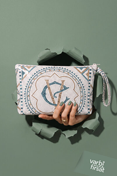 Varbifırsat Desenli Fermuarlı Clutch Çanta Bilek Askılı Günlük El ve Makyaj Ç...