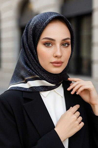 Vissona %100 Twill İpek Leopar Desenli Siyah Renkli 90x90 Eşarp Dikim Şekli :...