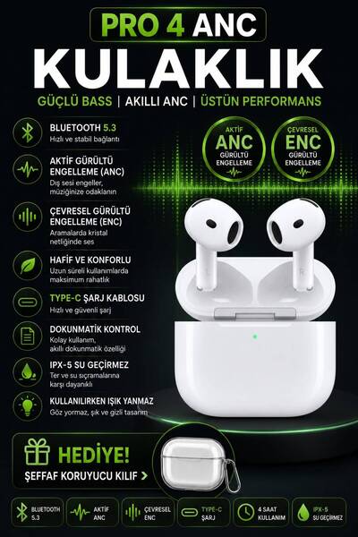 WUNİT 4.Nesil Pro Anc&Enc 5.3 BT Gürültü Engelleyici Bluetooth Kulaklık IOS A...