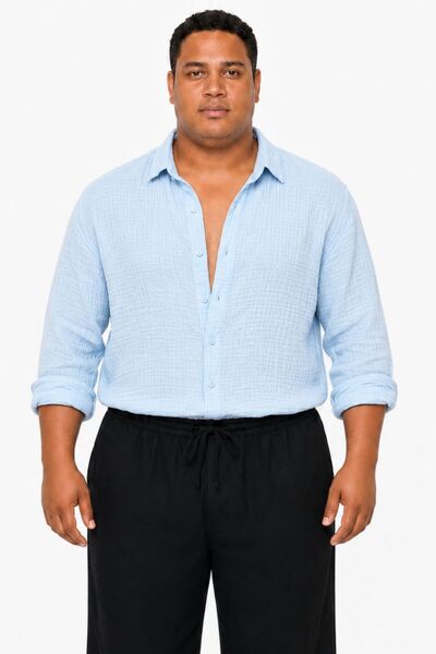 RELAXL 4 Mevsim Oversize Müslin Erkek Gömlek Battal Boy Bebe Mavi