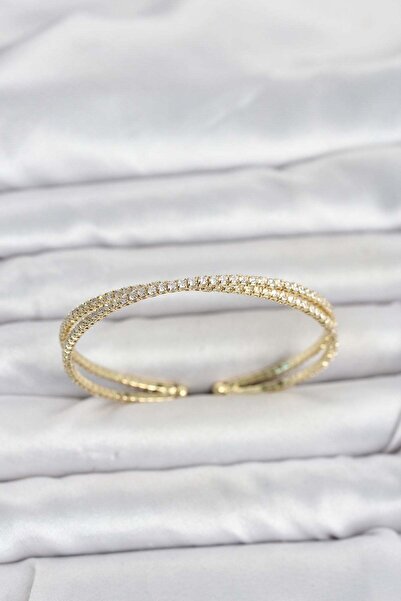 Inure Jewelry سوار نسائي من النحاس بلون ذهبي وحجر الزركون موديل كروس