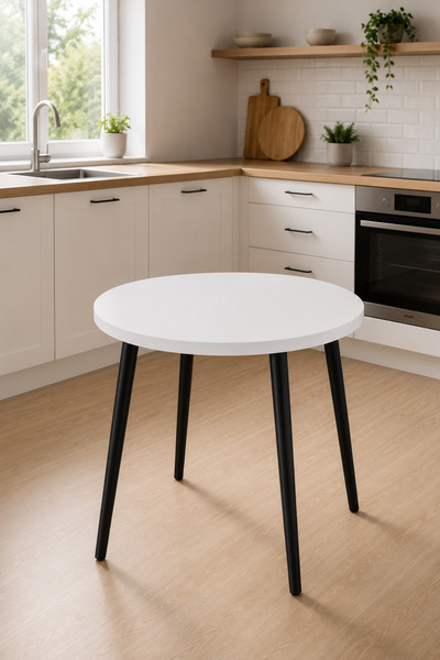 VİLİNZE Argos Yuvarlak MDF Beyaz Sabit Mutfak Masası - Q90 Cm
