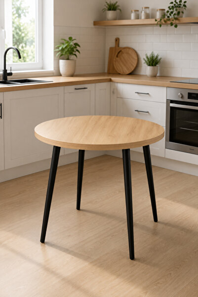 VİLİNZE Argos Yuvarlak MDF Naturel Sabit Mutfak Masası - Q90 Cm