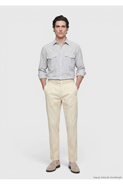 Ramsey Beige Plain Woven Jogging Fit Casual Cotton Blend Pants