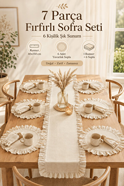 Morlay 7-Piece Ruffled Table Presentation Set: 6 Placemat + 1 Ruffled Table R...