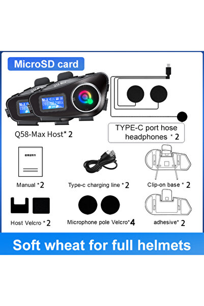 Choice3 Q58 Max Soft 2PCS Q58 Max Motorcycle Intercom Headset Helmet Waterpro...