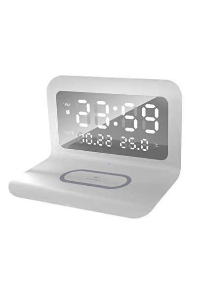 Choice White Wireless Charger Pad Stand with Alarm Clock Thermometer for iPho...