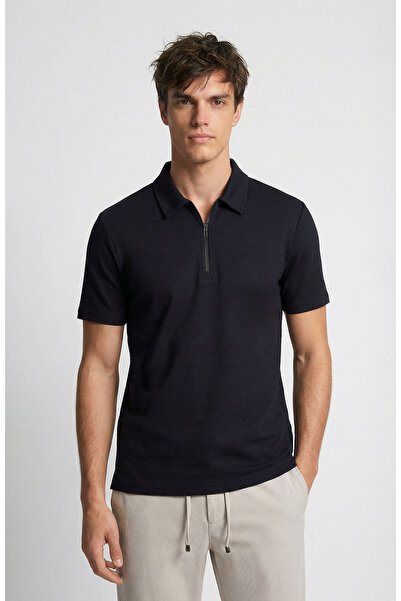 Network Lacivert Polo Yaka Fermuarlı Sweatshirt