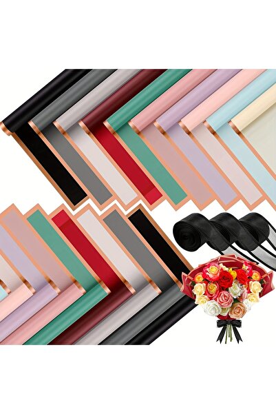 Choice Multi-Colored 60 PCS Solid Color Border Flower Wrapping Paper, Waterpr...