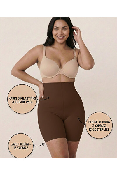 MİSTİRİK Model Porfy cu talie înaltă, mărime mare, model curbat, culoare cafe...