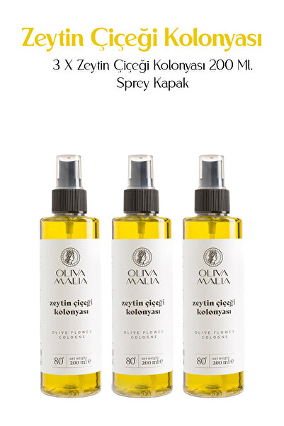 Oliva Malia Zeytin Çiçeği Kolonyası 3 Adet 200 ml Sprey Kapaklı Şişe