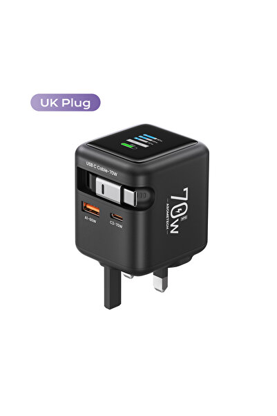 Choice UK Plug 70W GaN Fast Charger with Type-C Retractable Cable 3 IN 1 PD3....