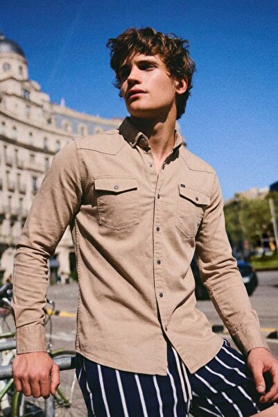 comstar Slim Fit Snap Fastener Double Pocket Denim Shirt