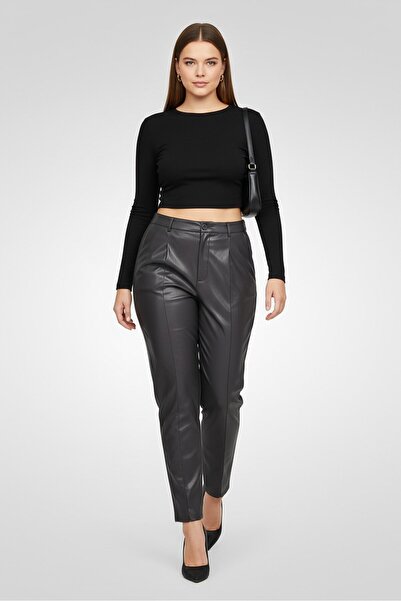 The Giving Movement Women Regular Fit Solid Straight Leg Pants, Dark Grey