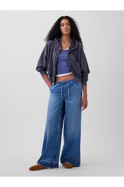 GAP Kadın Mavi Mid Rise UltraSoft Easy Baggy Jean Pantolon