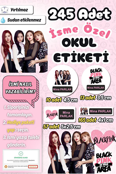 Sticker Ekspres Okul Etiketi Black Pink Kalem Defter Etiketi Özel İsim Yazıla...