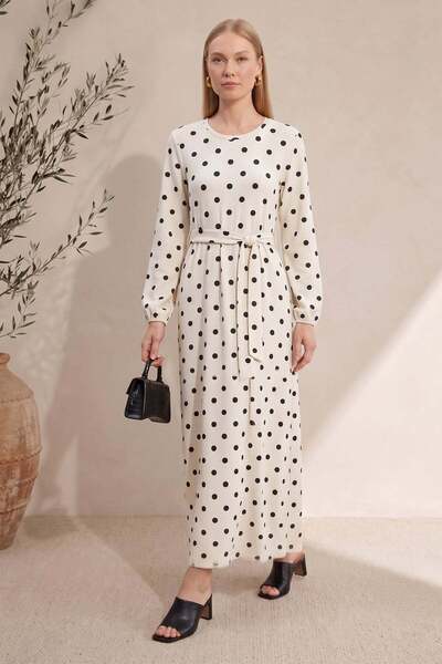 Fulla Moda Fullamodest Polka Dot Tie-Waist Dress