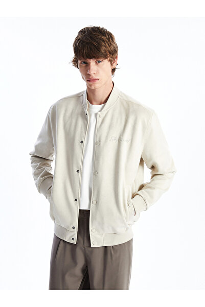 LC Waikiki Gray College Collar Men's Bomber Leather Look Jacket