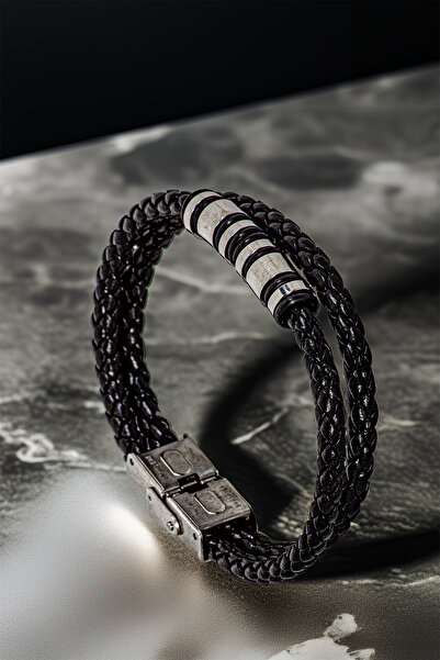 OSMANLI GÜMÜŞ Men's Steel Bracelet - Double Row Braided Model Bracelet