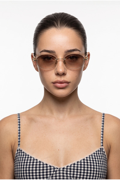 Houseofeyeris Elva Rimless Oval Sunglasses Uv400 Protection Gradient Glass Vi...