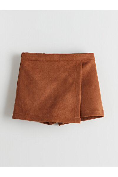 LC Waikiki Ermus Global and Bej Beli Lastikli Suede Girls' Shorts Skirt