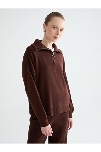 LC Waikiki Lcw Comfort Brown Knitwear Plain Sweater with Nevavm Difference