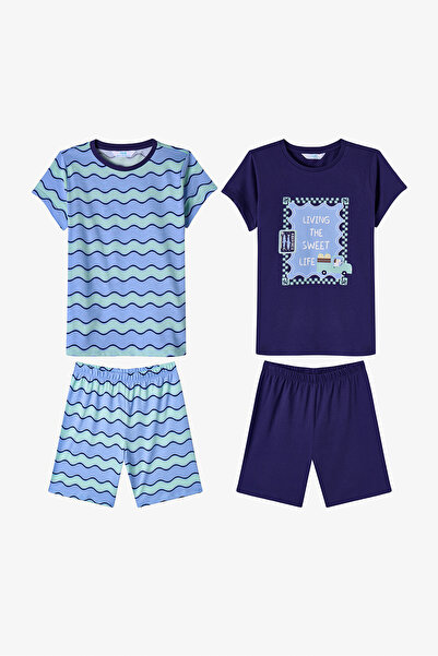 Penti Erkek Çocuk Mavi Waves Kısa Kollu 2'li Pijama Takımı