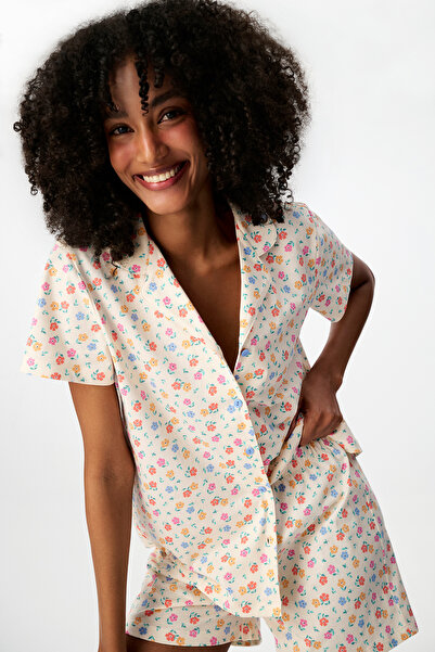 Penti Çiçekli Whisper Gömlek Kısa Kollu Şort Pijama Takımı